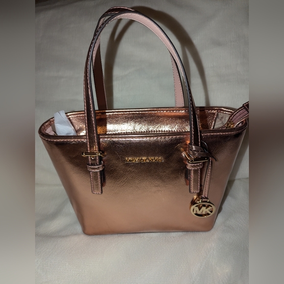 Michael Kors Jet Set Primrose Metallic XS Carryall Top Zip Tote Bag Purse NWT - Picture 8 of 8